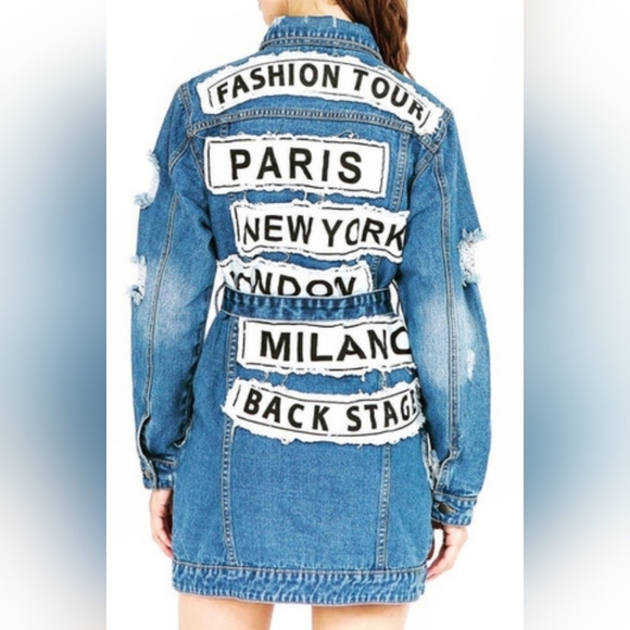 Small Distressed Denim Jacket Dress with Fashion Tour Design - Picture 1 of 6